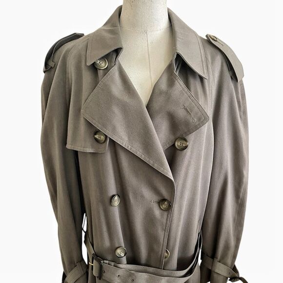 London Fog Vintage Tan Belted Classic Trench Coat Long Jacket Size Large - Picture 8 of 10